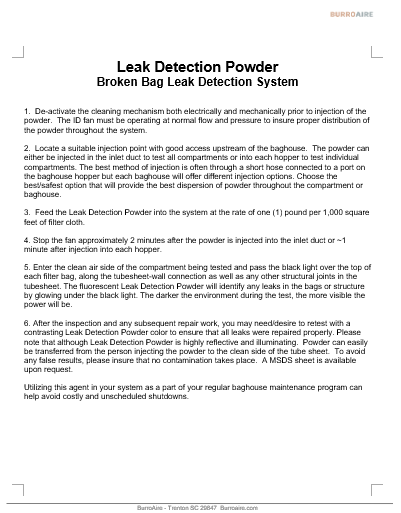 Fluorescent Leak Detection Powder for Dust Collectors | BurroAire™