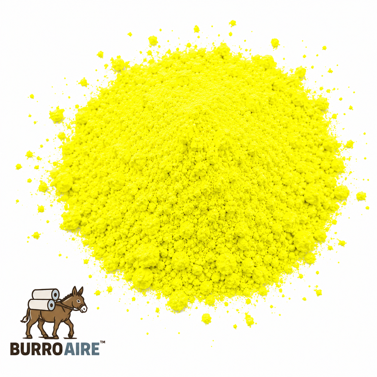 Yellow powder with Burro Aire logo on a white background